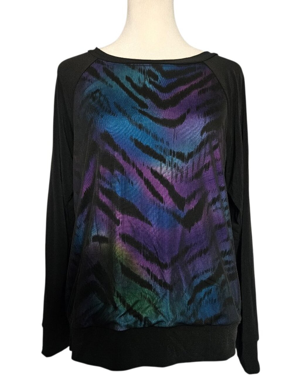 NWT Kate & Mallory Womens S Top Zebra Mesh Long Sleeve Retro Hippie Festival USA